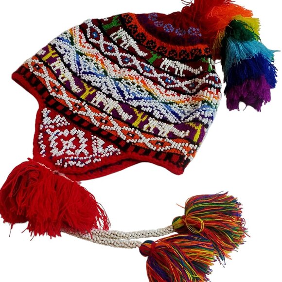 Traditional Andean Rainbow Chullo Hat – Handwoven Peruvian Alpaca Wool Hat with - Picture 1 of 3